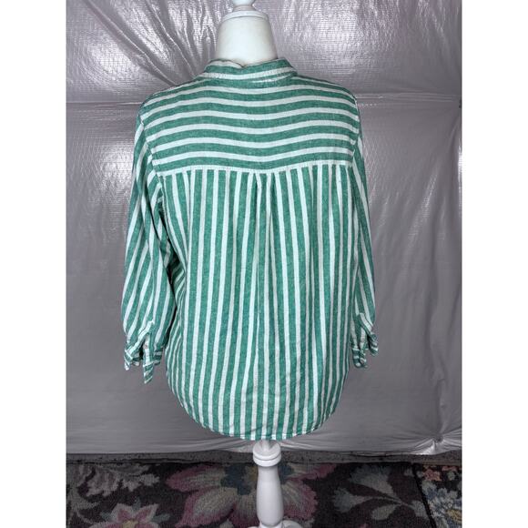 Universal Thread XXL Linen Blend Striped Button Down Shirt Green White Relaxed - Picture 3 of 10